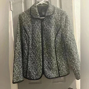 R•Q•T black & white zippered quilted lightweight lined jacket women’s size Med